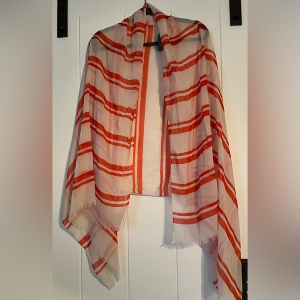 Red and Cream Sheer Scarf Shawl